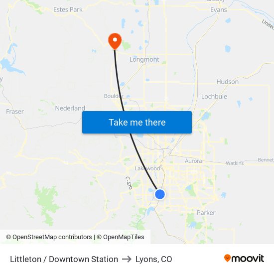 Littleton / Downtown Station to Lyons, CO map