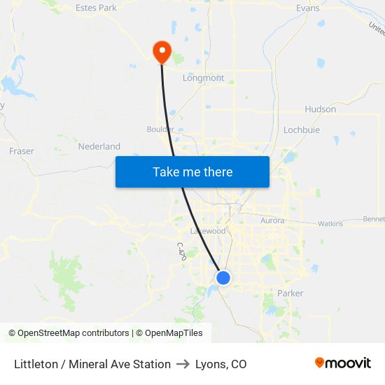 Littleton / Mineral Ave Station to Lyons, CO map