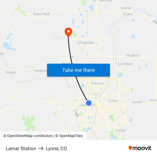 Lamar Station to Lyons, CO map