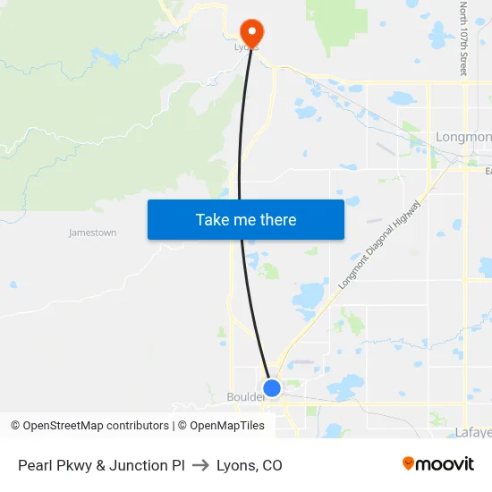Pearl Pkwy & Junction Pl to Lyons, CO map