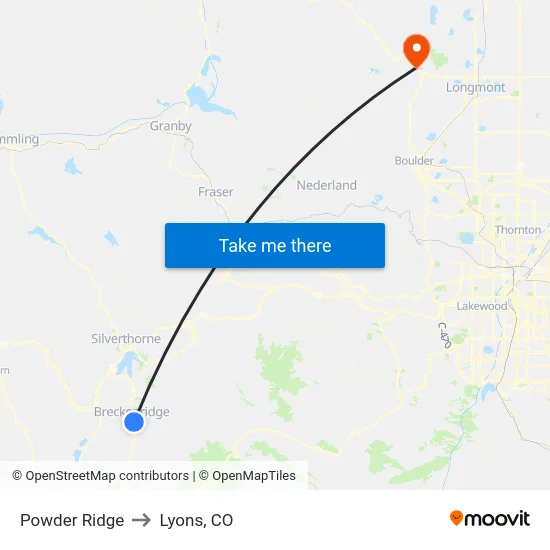 Powder Ridge to Lyons, CO map