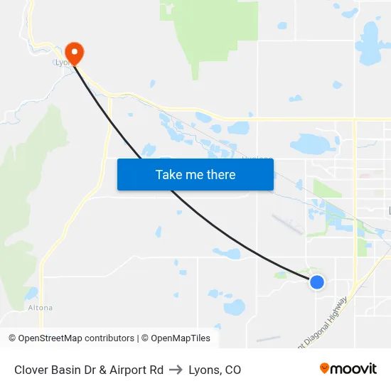 Clover Basin Dr & Airport Rd to Lyons, CO map
