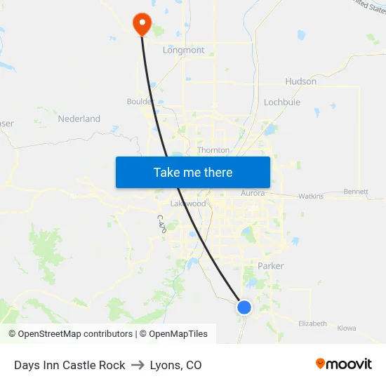 Days Inn Castle Rock to Lyons, CO map