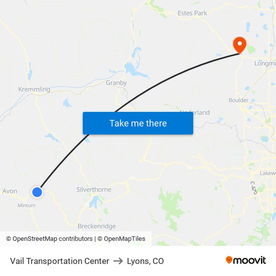 Vail Transportation Center to Lyons, CO map