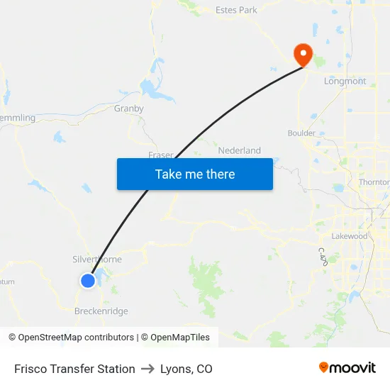 Frisco Transfer Station to Lyons, CO map