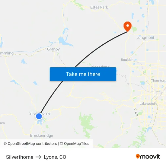 Silverthorne to Lyons, CO map