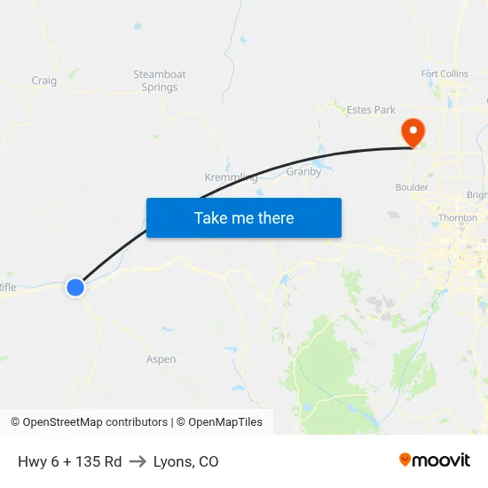 Hwy 6 + 135 Rd to Lyons, CO map
