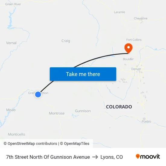 7th Street North Of Gunnison Avenue to Lyons, CO map