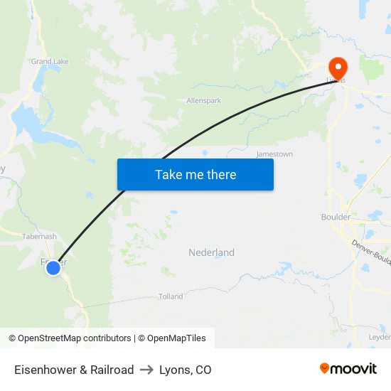 Eisenhower & Railroad to Lyons, CO map