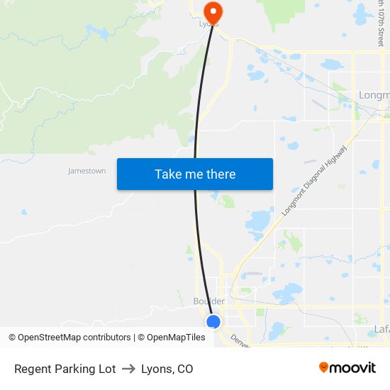 Regent Parking Lot to Lyons, CO map