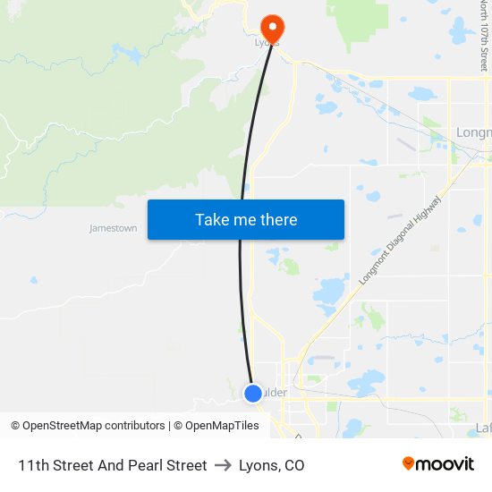 11th Street And Pearl Street to Lyons, CO map