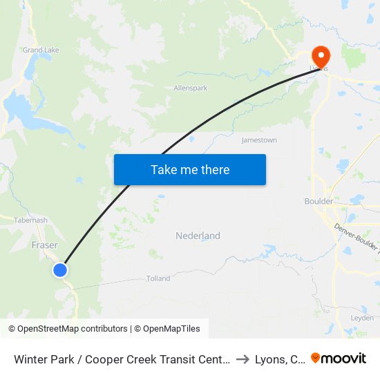 Winter Park / Cooper Creek Transit Center to Lyons, CO map