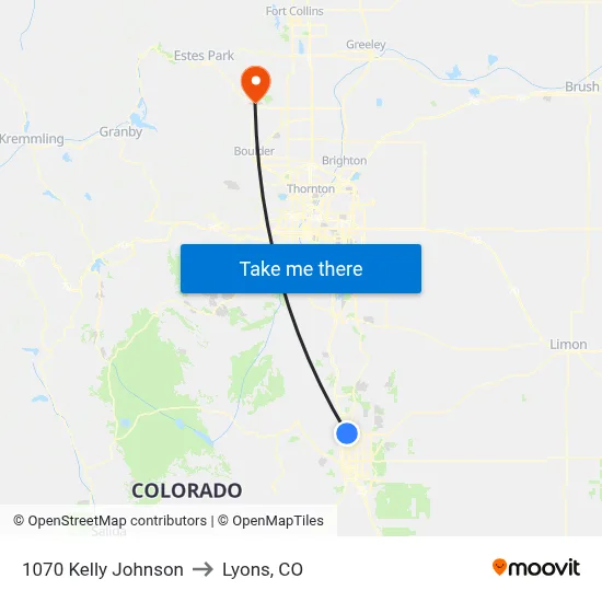 1070 Kelly Johnson to Lyons, CO map