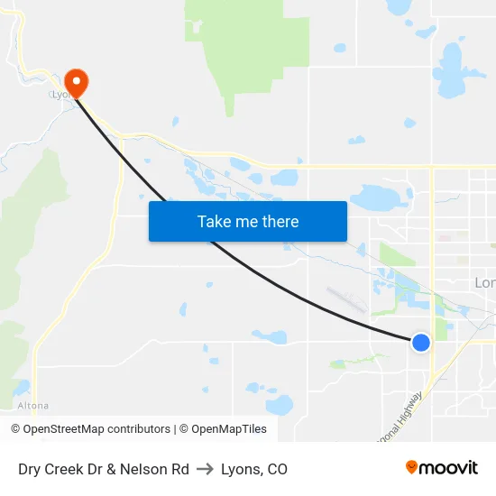 Dry Creek Dr & Nelson Rd to Lyons, CO map