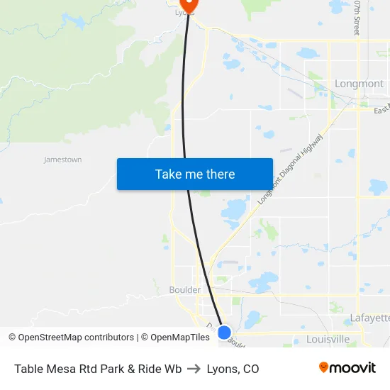 Table Mesa Rtd Park & Ride Wb to Lyons, CO map