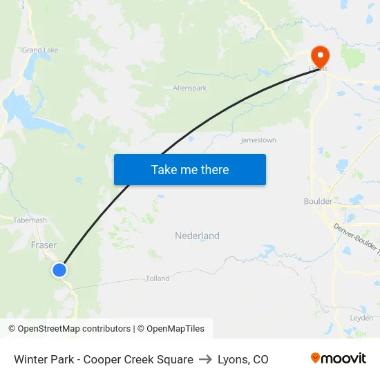 Winter Park - Cooper Creek Square to Lyons, CO map