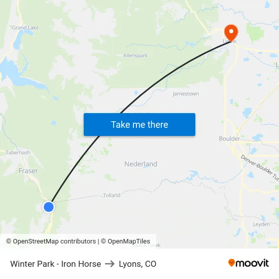 Winter Park - Iron Horse to Lyons, CO map