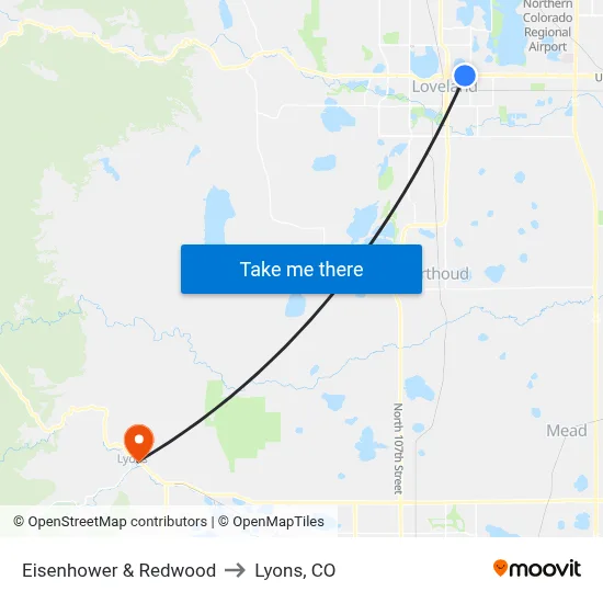 Eisenhower & Redwood to Lyons, CO map