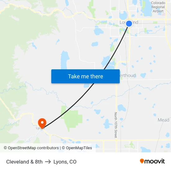 Cleveland & 8th to Lyons, CO map