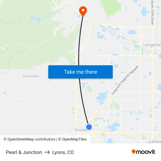 Pearl & Junction to Lyons, CO map