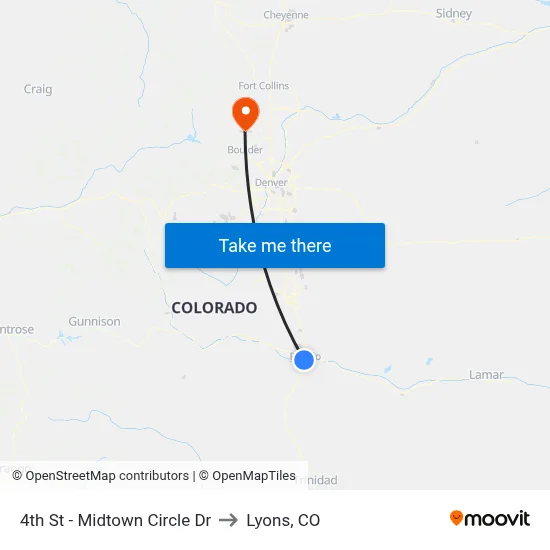 4th St -  Midtown Circle Dr to Lyons, CO map