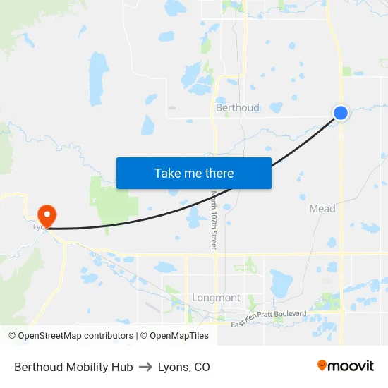 Berthoud Mobility Hub to Lyons, CO map