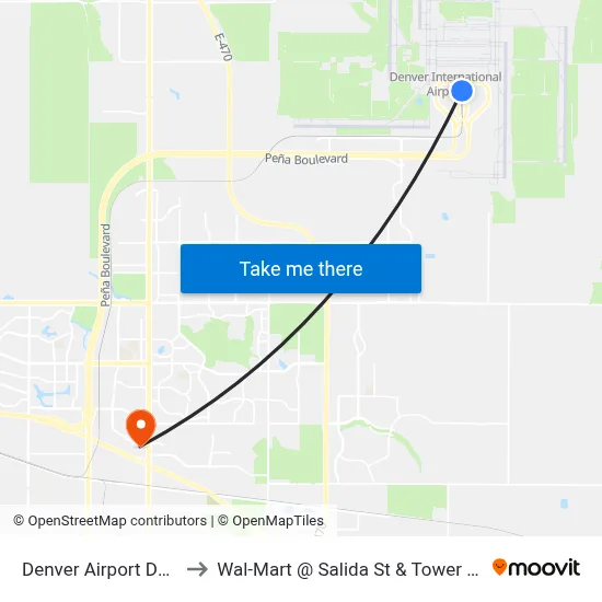 Denver Airport DEN to Wal-Mart @ Salida St & Tower Rd map