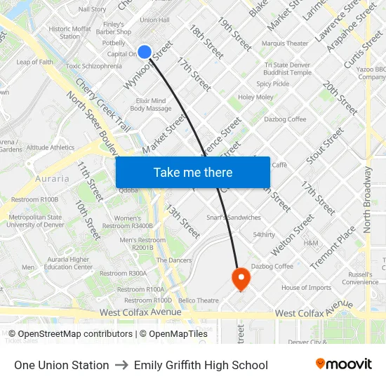 One Union Station to Emily Griffith High School map