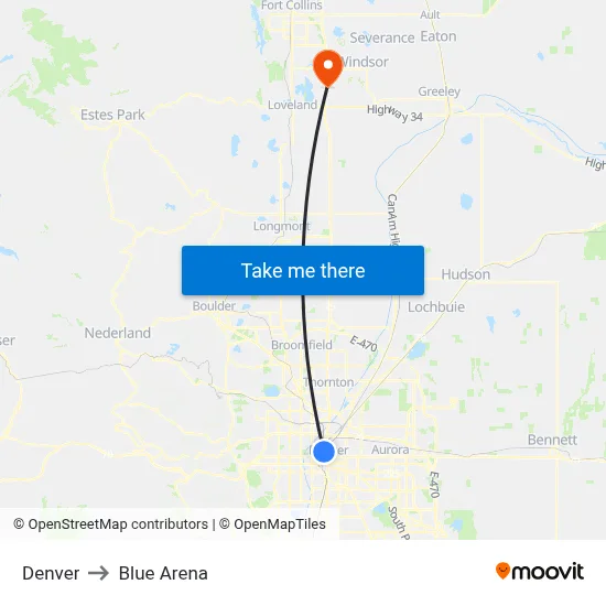 Denver to Blue Arena map
