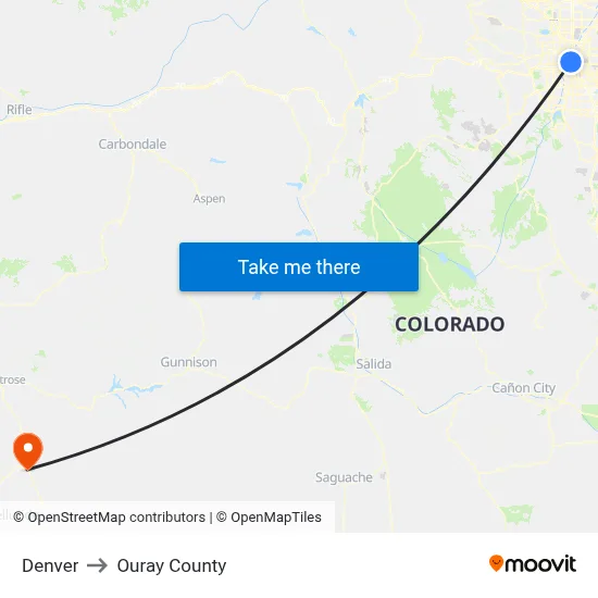 Denver to Ouray County map