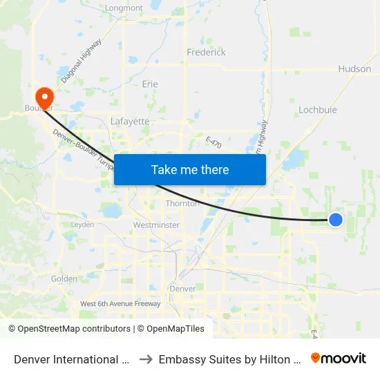Denver International Airport to Embassy Suites by Hilton Boulder map