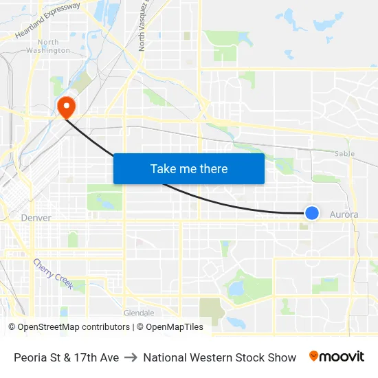 Peoria St & 17th Ave to National Western Stock Show map