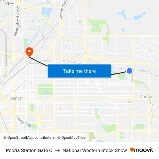 Peoria Station Gate C to National Western Stock Show map