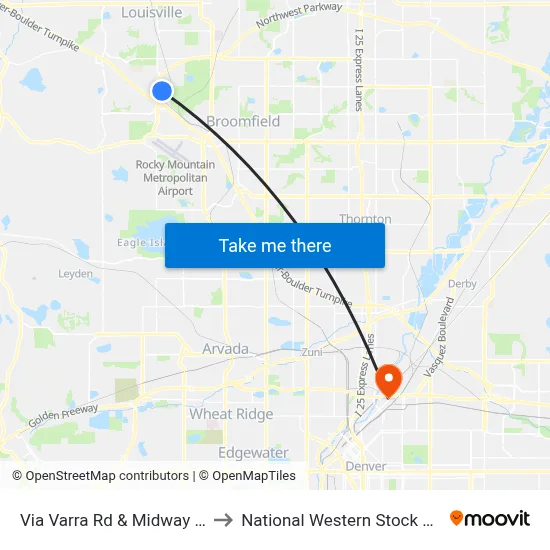 Via Varra Rd & Midway Blvd to National Western Stock Show map