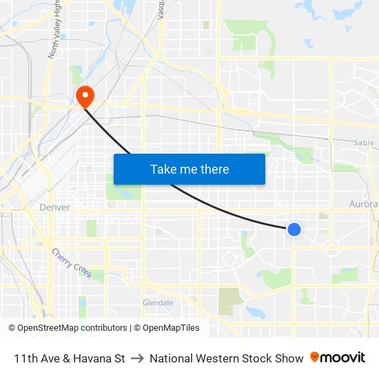 11th Ave & Havana St to National Western Stock Show map