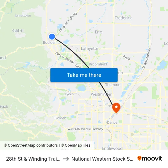 28th St & Winding Trail Dr to National Western Stock Show map