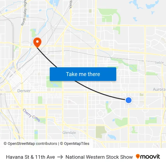 Havana St & 11th Ave to National Western Stock Show map
