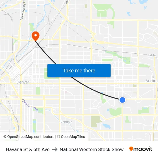 Havana St & 6th Ave to National Western Stock Show map
