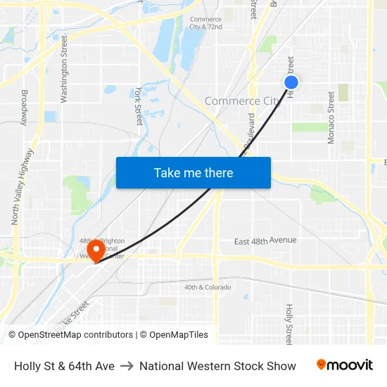 Holly St & 64th Ave to National Western Stock Show map