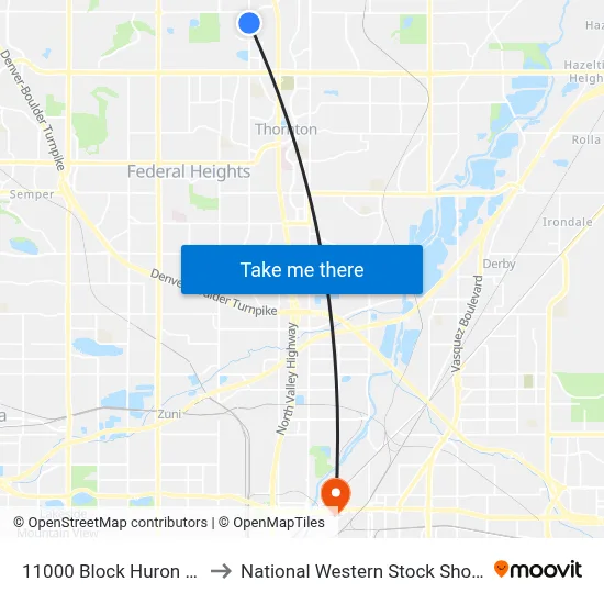 11000 Block Huron St to National Western Stock Show map