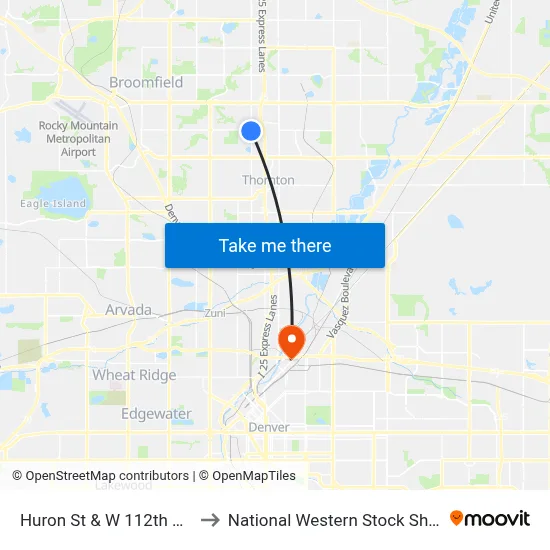 Huron St & W 112th Ave to National Western Stock Show map