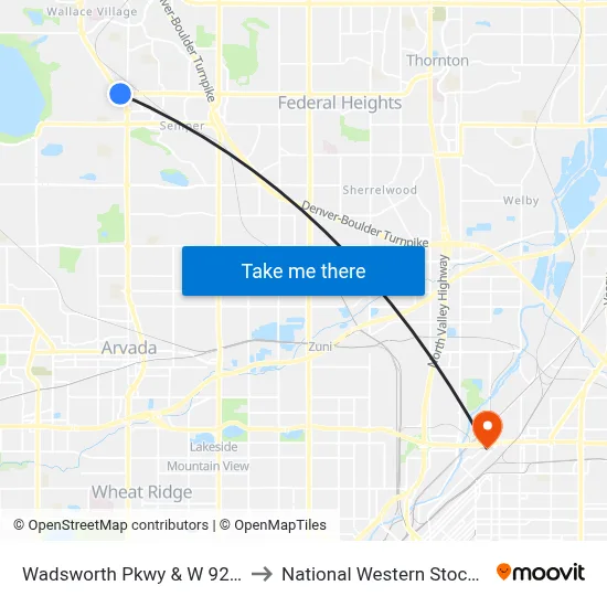 Wadsworth Pkwy & W 92nd Ave to National Western Stock Show map