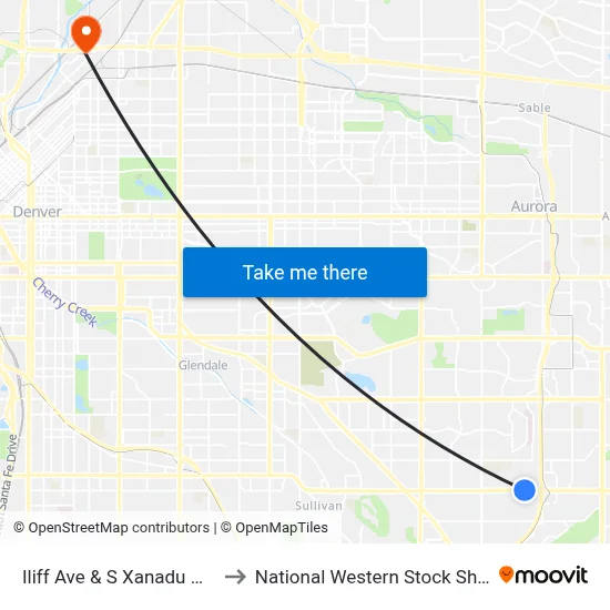 Iliff Ave & S Xanadu Way to National Western Stock Show map