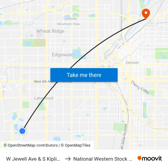 W Jewell Ave & S Kipling St to National Western Stock Show map