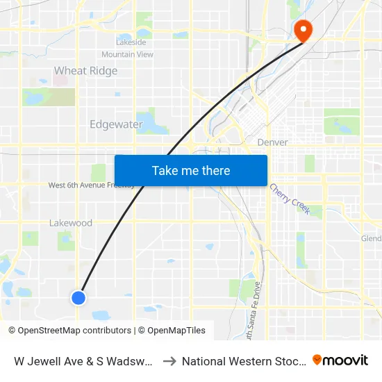 W Jewell Ave & S Wadsworth Blvd to National Western Stock Show map