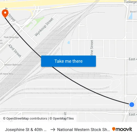 Josephine St & 40th Ave to National Western Stock Show map
