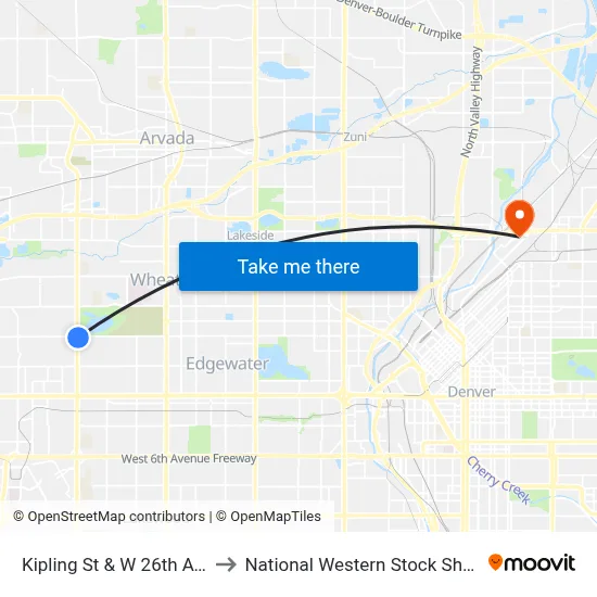 Kipling St & W 26th Ave to National Western Stock Show map