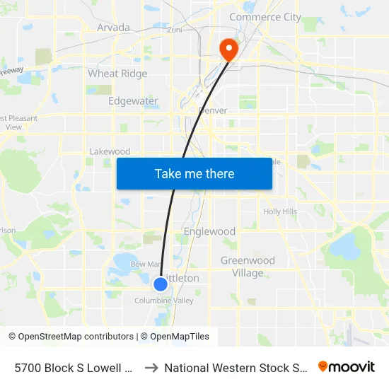 5700 Block S Lowell Blvd to National Western Stock Show map