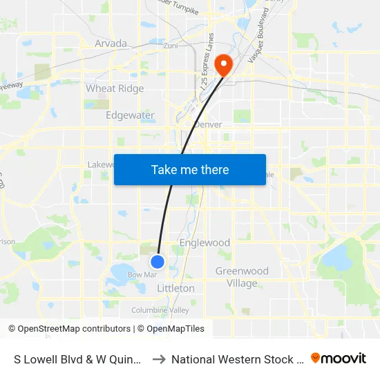 S Lowell Blvd & W Quincy Ave to National Western Stock Show map