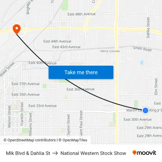 Mlk Blvd & Dahlia St to National Western Stock Show map